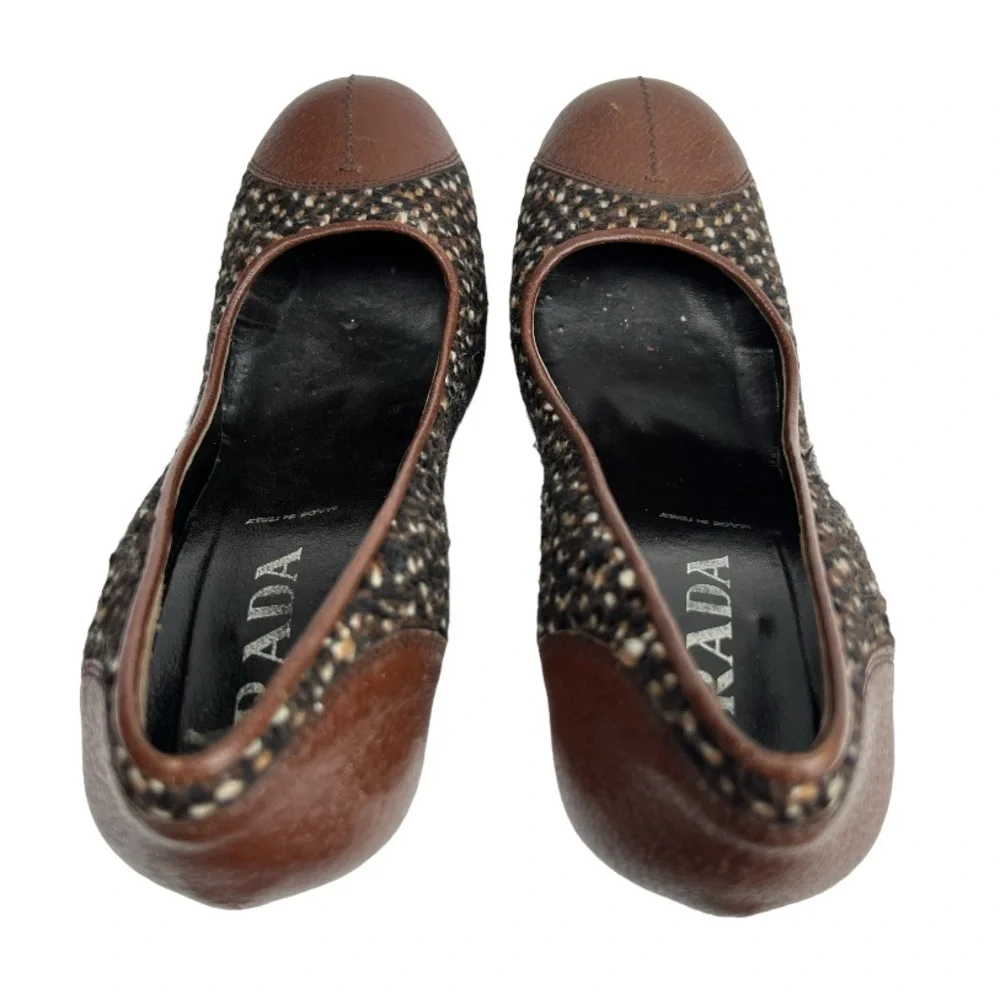 Prada Tweed Woven Marrone Vintage MaryJane Pump Heels Sz: 7.5 (37 1/2) - Picture 7 of 11